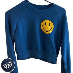 Aviator Nation Women's Blue Smiley Face Cropped‎ Sweatshirt/Pullover | EUC!!😃😃